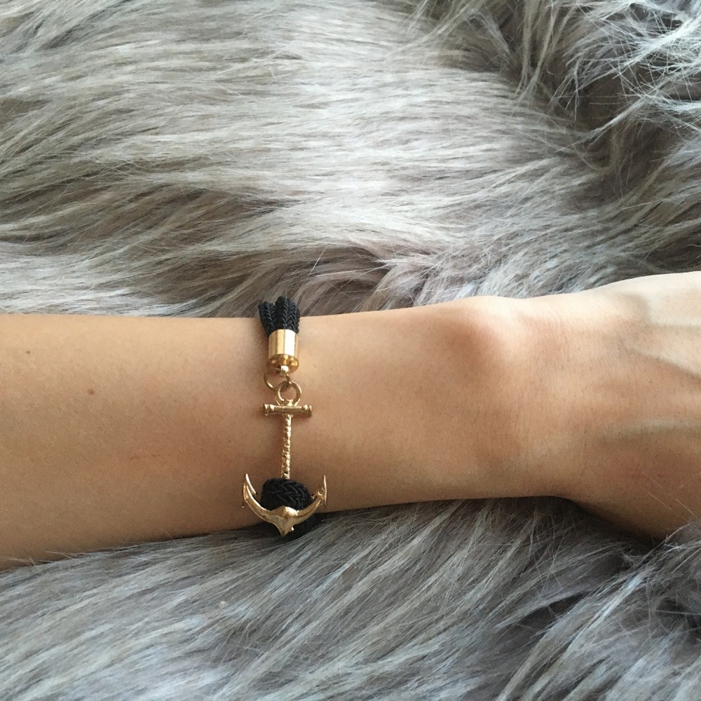 Anchor Rope Bracelet - Gold & Black - 8 1/2"